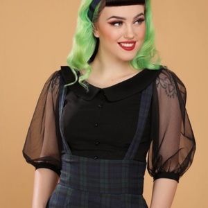 Collectif Black 40’s Tate Blouse with 3/4 Sheer Sleeves